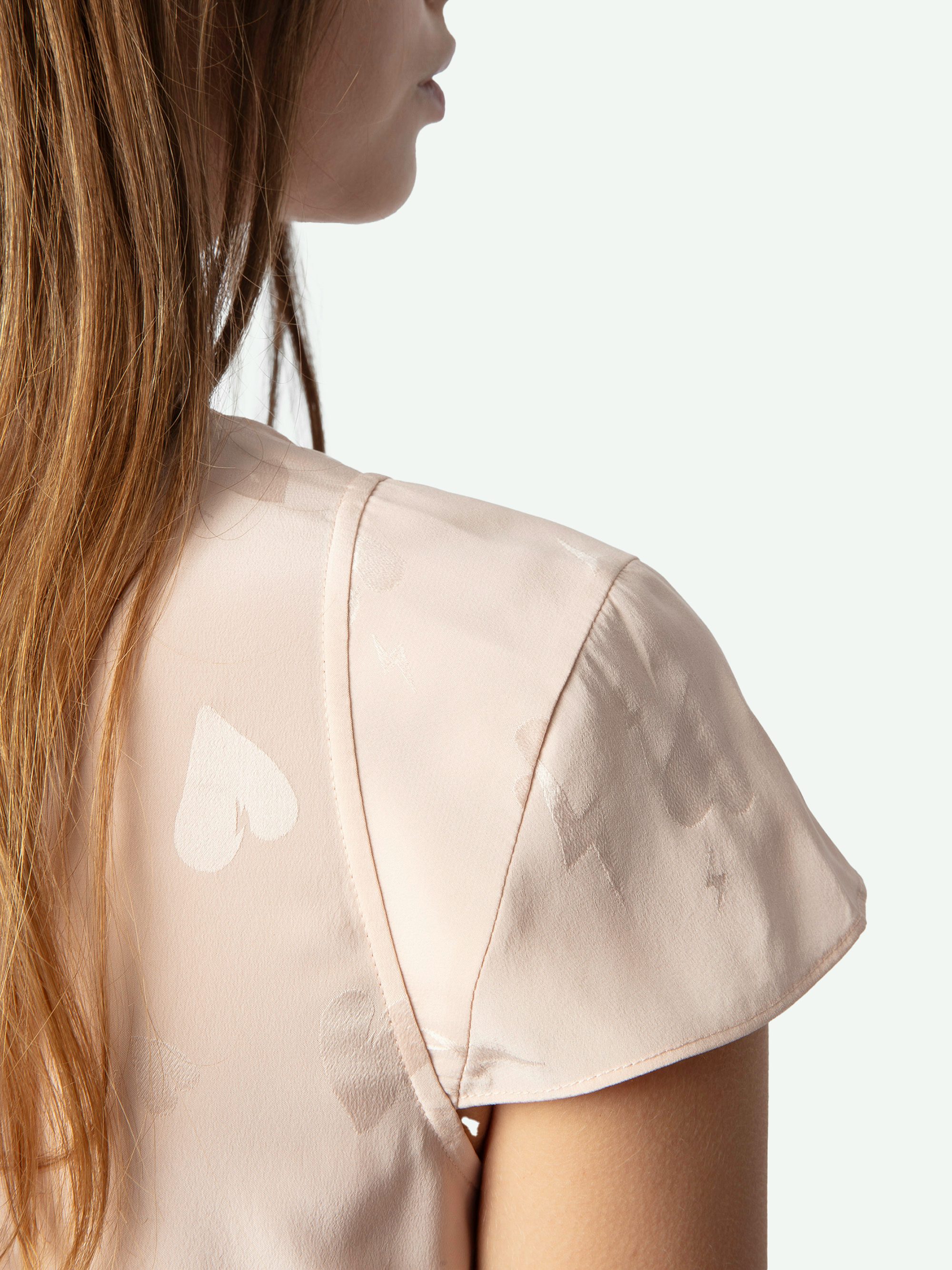 Robe Ravir 100% Soie - Robe longue esprit lingerie en soie jacquard, avec fente, manches courte et dentelle exclusive française.